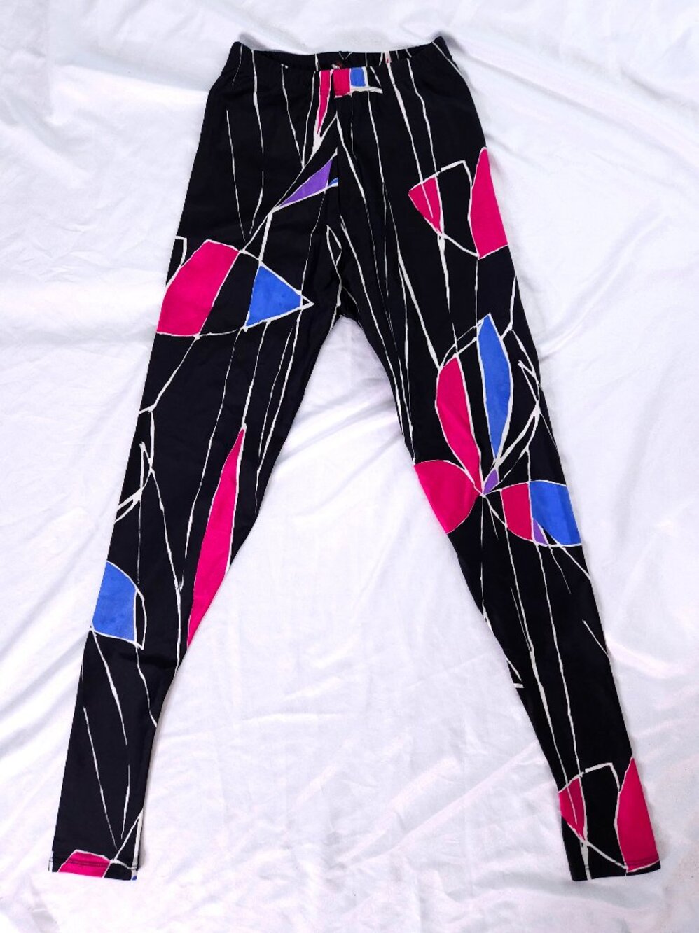80s Athletic Dance Tights Abstract Printed Spandex Nylon Stretch Sz Small